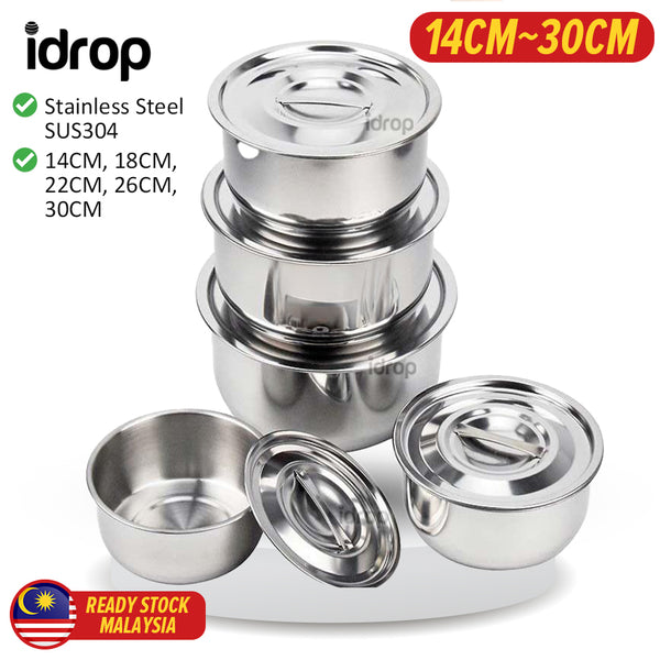 iDrop Stainless Steel Pots Food Curry Eating Pot 14~30CM / Bekas Makanan Keluli Tahan Karat / 不锈钢锅咖喱饭锅14~30CM