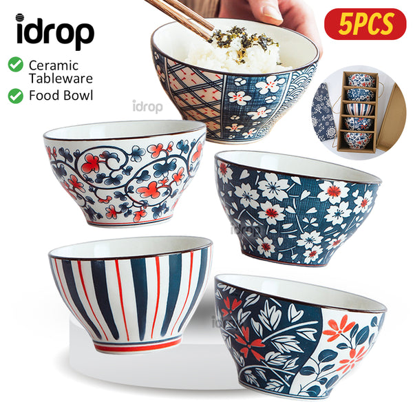 idrop [ 5PCS ] Japanese Style Ceramic Bowl Tableware Gift Box Set / Set Mangkuk Seramic Hadiah Saguhati /  (5P/BOX)日式和风餐具五陶瓷碗礼盒套装