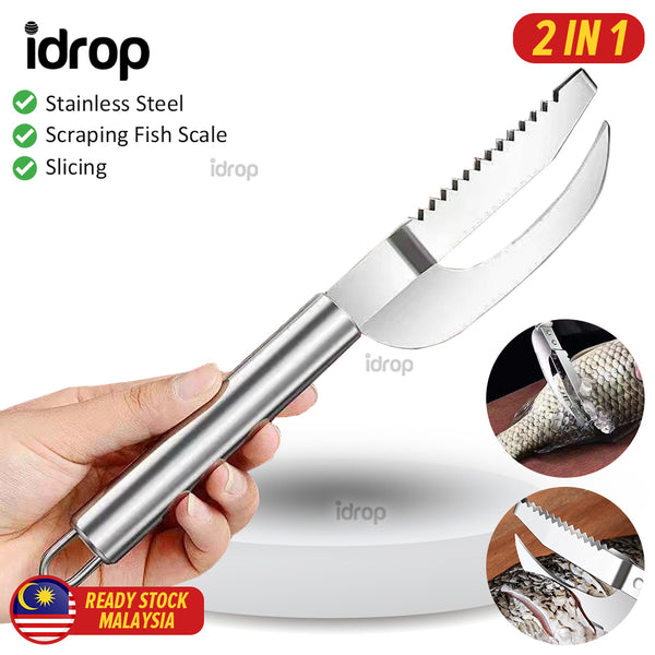 idrop 2 IN 1 Fish Scale Scraping Removal & Slicing Knife / Pisau 2 IN 1 Potong dan Siang Kulit Ikan / 去管柄鱼鳞破肚刀