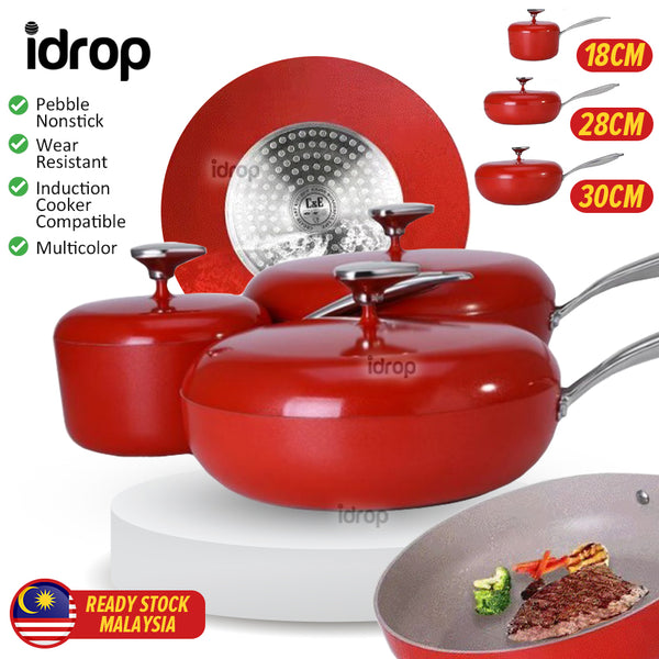 idrop [ 18CM + 28CM + 30CM ] Pebble Pot Nonstick Pot & Pan Set / Set Periuk masak Nonstick / 鹅软石不粘锅