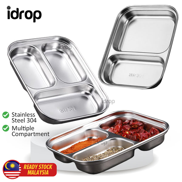 idrop Multicompartment Stainless Steel Small-Compartment Dinner Plate / Piring Hidang Makanan Keluli Tahan Karat / 格不锈钢小格餐盘