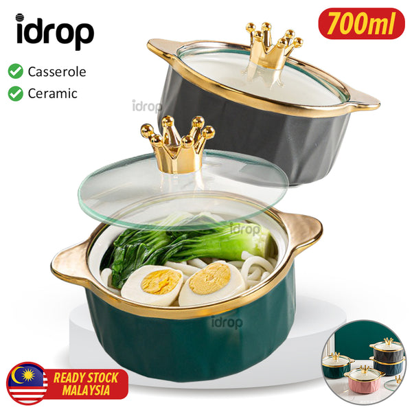 idrop 700ml Casserole Ceramic Bowl Crown Glass Top Cover / Mangkuk Seramik 700ml / 700ml 砂锅陶瓷碗皇冠玻璃顶盖