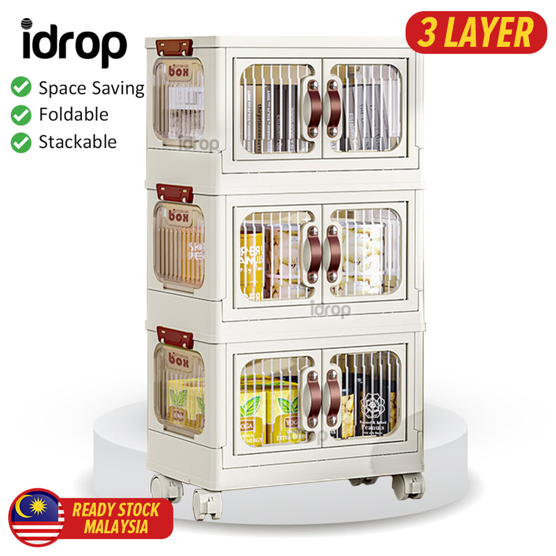 idrop [ 3 LAYER ] Folding Storage Cabinet Box with Wheels / Kotak Penyimpanan Barang Mudah Lipat / 43.5CM面宽3层折叠收纳柜(配4个轮)