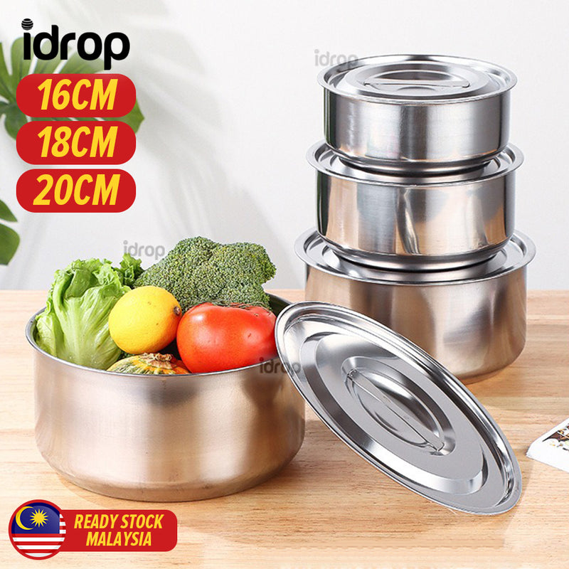 idrop [ 16 / 18 / 20CM ] 3 SET Kitchen Stainless Steel Pot Bowl / Set 3 Periuk Mangkuk Keluli tahan Karat / 16-20CM味盅三件套(STOCK POT)(16-18- 20)