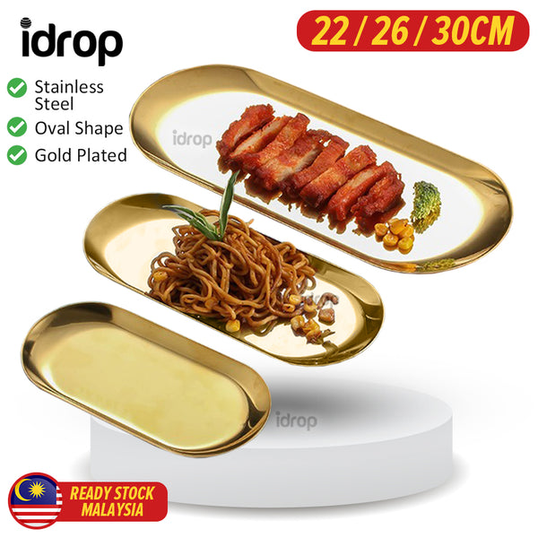 idrop Gold Plated  Stainless Steel Oval Plate / Piring Pinggan Keluli Tahan Karat Bujur / 锈钢椭圆盘