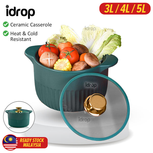 idrop Heat Resistant Casserole Ceramic Pot with Glass Lid [ 3L 4L 5L ] / Periuk Seramik Dengan Penutup / 玻璃盖耐热砂锅陶瓷锅