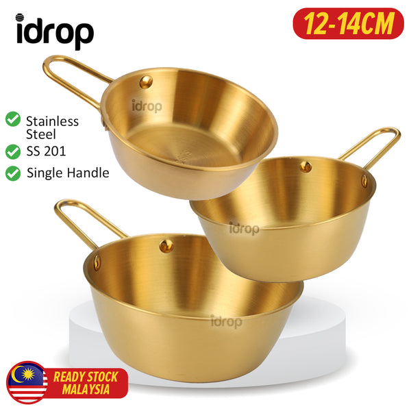 idrop [ 12CM ~ 14CM ] Gold Plated Stainless Steel Single Handle Pot Bowl / Periuk Mangkuk Satu Pemegang Berwarna Emas / 不锈钢单柄米酒碗