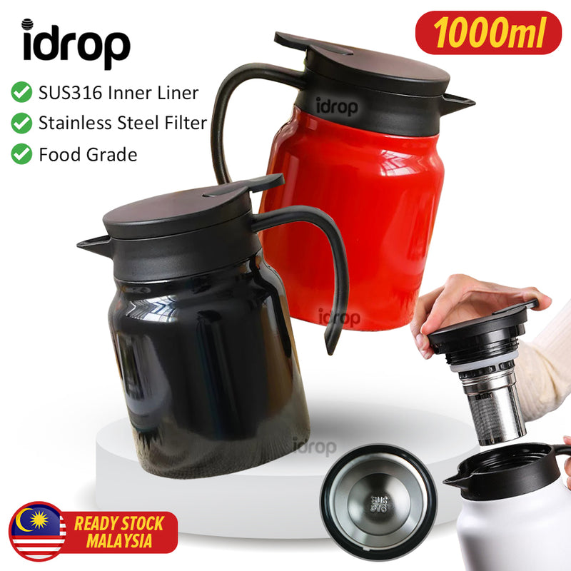 idrop [ 1000ml ] Tea Pot Stainless Steel 316 Kettle / Cerek Air Teh Keluli / 1000ML不锈钢茶水分离保温咖啡壶(316)