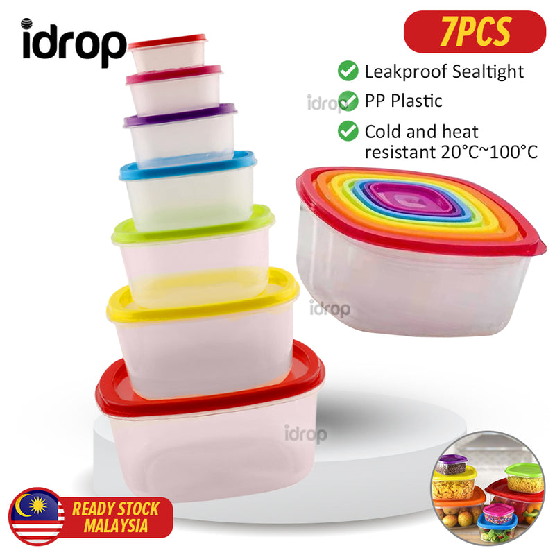 idrop [ 7 PCS ] Food Storage Plastic Box in Various Sizes / Kotak Bekas Makanan Plastic Pelbagai Saiz / 七件套塑料盒