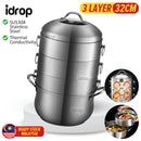 idrop [ 3 LAYER ] 32CM  Cooking Steamer Pot / Periuk Memasak Stim Bertingkat / 32CM节能原味锅(3层蒸锅)(304)