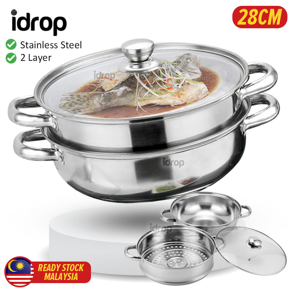 idrop [ 28CM ] 2 LAYER Multipurpose Kitchen Cooking Soup Pot & Steamer