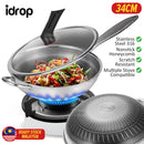 idrop [ 34CM ] SUS316 Stainless Steel Non Stick Double Sided Honeycomb Cooking Frying Pan Wok / Kuali Memasak Keluli / 不锈钢不粘双面蜂窝煎锅炒锅