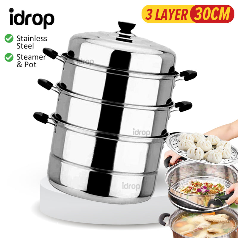 idrop [ 3 LAYER ] 30CM Steamer Cooker Pot / Periuk Masak Stim 3 Lapis / 30CM三层蒸锅