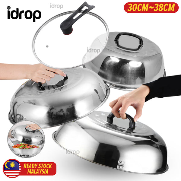 idrop [ 34CM / 40CM / 42CM ] Thickened Stainless Steel Frying Pan Wok Lid Cover / Penutup Periuk Keluli Tahan Karat / [ 34CM / 40CM / 42CM ] 加厚不锈钢炒锅锅盖盖