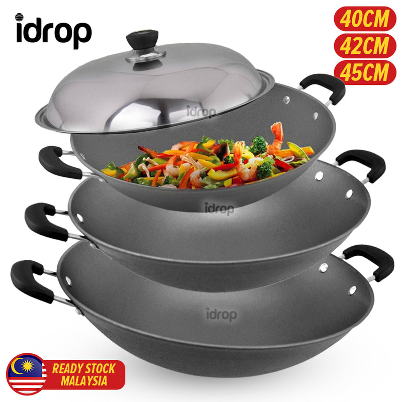 idrop [ 40CM / 42CM / 45CM ] RED SUN Kitchen Frying Cooking Iron Wok Nonstick / Periuk Besi Masak Tidak Lekat / 厨房油炸烹饪铁锅不粘锅