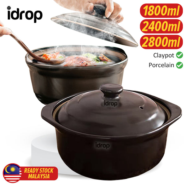 idrop [ 1800ml / 2400ml / 2800ml ] Porcelain Claypot Cooking Pot / Periuk Claypot Seramik / 陶瓷煲仔锅