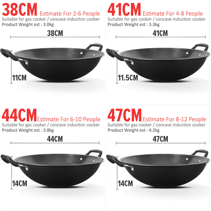 iDrop Honeycomb Nonstick Double Ear Iron Cooking Wok (38CM~47CM) / Kuali Masak Tidak Lekat Bertangkai Dua Corak Lebah / 38CM~47CM双耳蜂窝铁炒锅(铁兴)