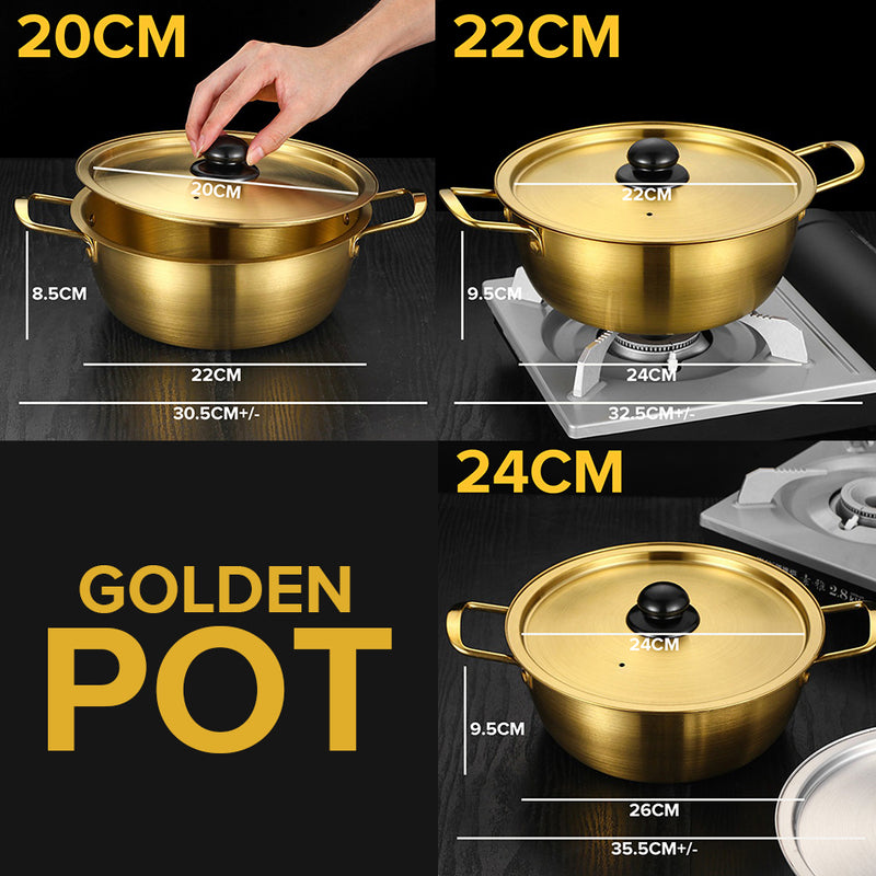 idrop [ 20CM / 22CM / 24CM ] Gold Silver Korean Style Instant Noodle Cooking Pot / Periuk Masak Mi Segera Rekaan Ala-ala Korea Warna Emas Perak / 韩式泡面锅