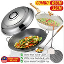 idrop [ SUPER COMBO SET ] 65CM Mega Large Honeycomb Nonstick Cooking Wok with Lid Cover & Long Spatula Ladle & 32CM Octagon Maifan Wok / Periuk Honeycomb Saiz Besar Berpenutup 65CM & Senduk dan Spatula & Maifan Wok 32CM