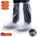 idrop [ 1 / 5 / 10 Pairs ] Disposable Thick Waterproof Shoe Cover For Rainy Days / Sarung Kasut Kalis Air / 批发 一次性鞋套防水加厚下雨天塑料透明脚套长筒养殖靴套脚套
