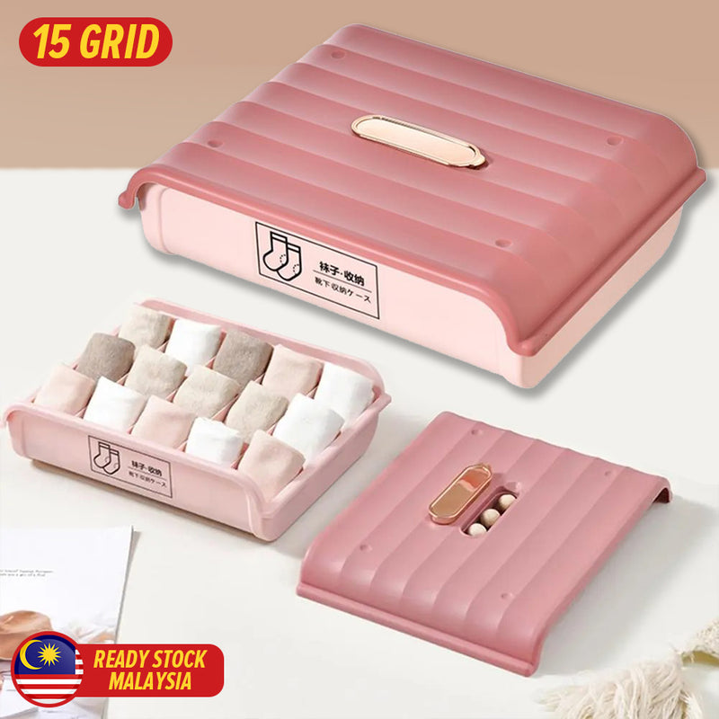 idrop [ 15 Grid ] Sock Storage Box With Organizing Grid / Kotak Bekas Penyimpanan Stokin Dan Pakaian Kecil / 袜子收纳盒有格