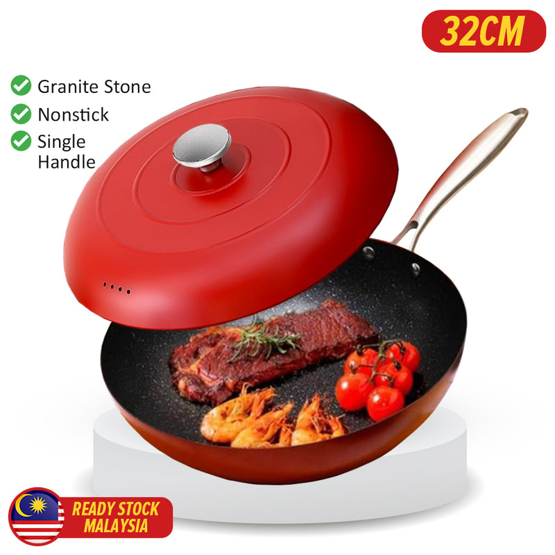 idrop [ 32CM ] Nano Glazed Granite Stone Nonstick Wok / Periuk Masak Batu / 32CM纳米釉面鹅软石不粘炒锅