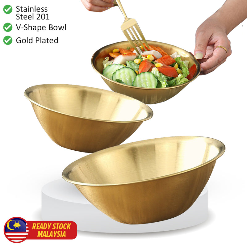 idrop Gold Plated V-Shape Bowl Stainless Steel 201 / Mangkuk Warna Emas Keluli Tahan Karat Bentuk V /