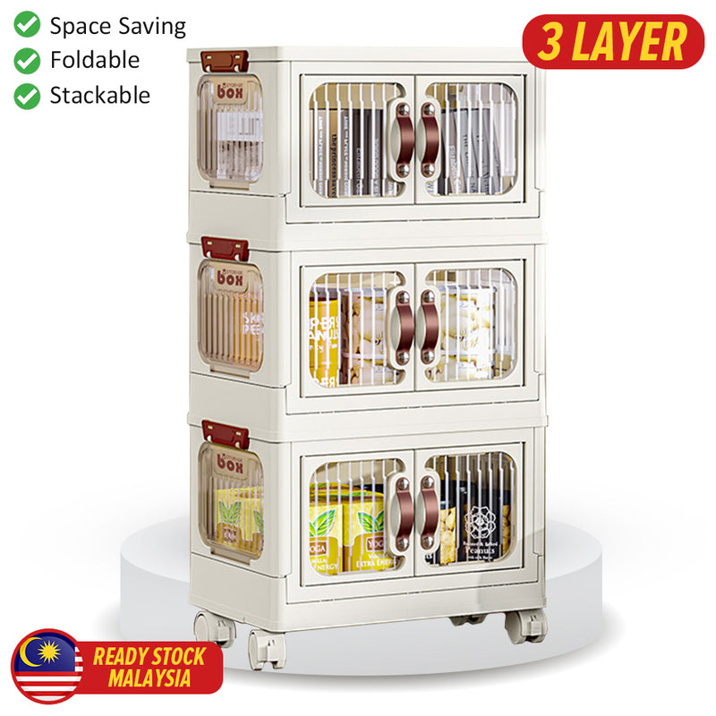 idrop [ 3 LAYER ] Folding Storage Cabinet Box with Wheels / Kotak Penyimpanan Barang Mudah Lipat / 43.5CM面宽3层折叠收纳柜(配4个轮)