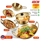 idrop GOLD COMBO SET 40CM Wok Frying Pan Pot Plate Bowl / SET KOMBO EMAS Kuali Periuk Piring dan Mangkuk / 金色组合套装炒锅煎锅锅盘碗