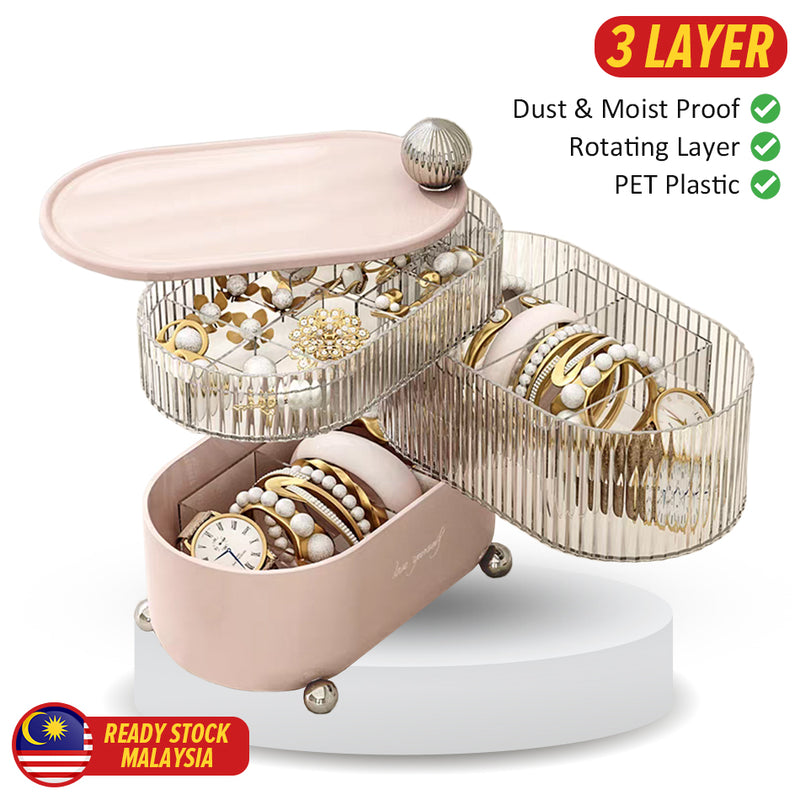 idrop [ 3 LAYER ] Rotating 360 Jewelry Plastic Storage Box / Kotak Penyimpanan Barang Kemas Boleh Putar /