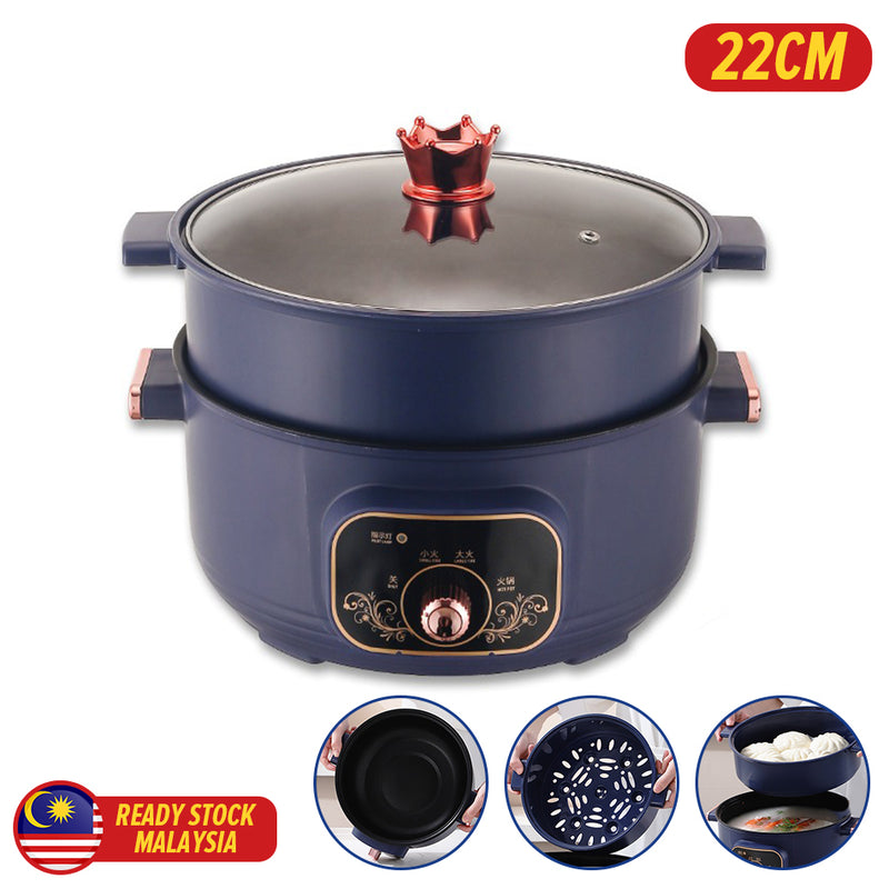 idrop [ 22CM ] 2 Layer Nonstick Electric Cooking Pot 800W / Periuk Memasak Elektrik Tidak Lekat / 22CM机械版二层不粘电蒸煮锅(塑 料蒸格玻璃盖)(800W)(英插