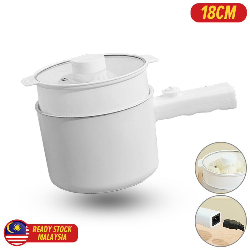 idrop [ 18CM ] Single Handle Nonstick Electric Cooking Pot with Steamer Layer / Periuk Kuali Elektrik Tidak Lekat & Stim / 18CM机械版小白单柄不粘电煮锅(塑料蒸格 )