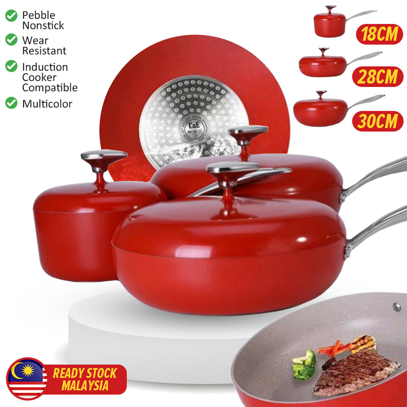 idrop [ 18CM + 28CM + 30CM ] Pebble Pot Nonstick Pot & Pan Set / Set Periuk masak Nonstick / 鹅软石不粘锅