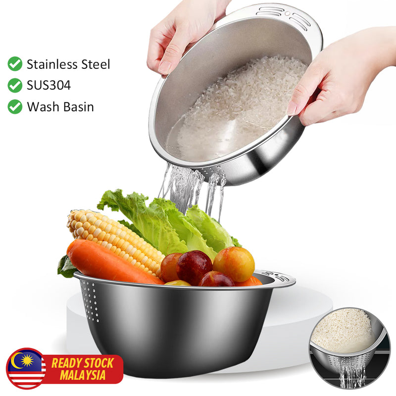 idrop Stainless Rice Washing Basin SUS304 / Bekas Penapis Pencuci Beras / 小号不锈钢洗米盆(304)