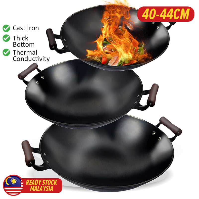 idrop [ 40CM 42CM 44CM ] Cast Iron Cauldron Cooking Wok / Kuali Kawah Besi Memasak / 铸铁大锅(真不锈土灶大锅)