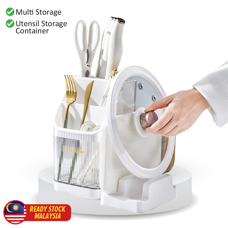 idrop Kitchen Transparent Utensil Chopstick Knife Holder Storage / Bekas Penyimpanan Perkakas Dapur / 塑料透明刀架筷子筒带锅盖座