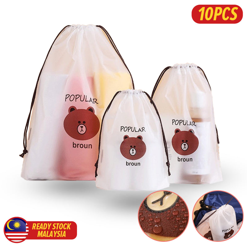 idrop [ 10PCS Pack ] Bear Frosted Drawstring Bag Waterproof Travel Pack / Beg Mudah Alih Kalis Air / 小熊磨砂抽绳袋