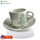 idrop Ceramic Cup Flower Pattern Cup & Saucer / Cawan Seramik Corak Bunga / 陶瓷杯 青色花图案杯和碟7.5*7CM+15CM
