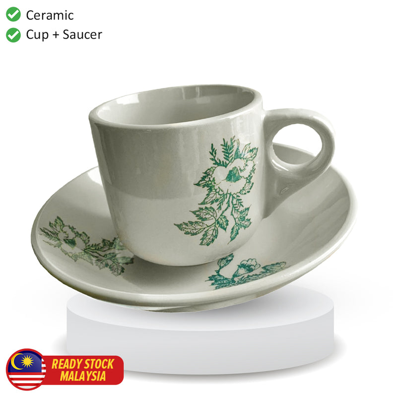 Design Pattern Cawan idrop Ceramic Cup Flower Pattern Cup & Saucer / Cawan Seramik Corak Bu