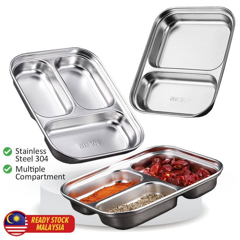 idrop Multicompartment Stainless Steel Small-Compartment Dinner Plate / Piring Hidang Makanan Keluli Tahan Karat / 格不锈钢小格餐盘