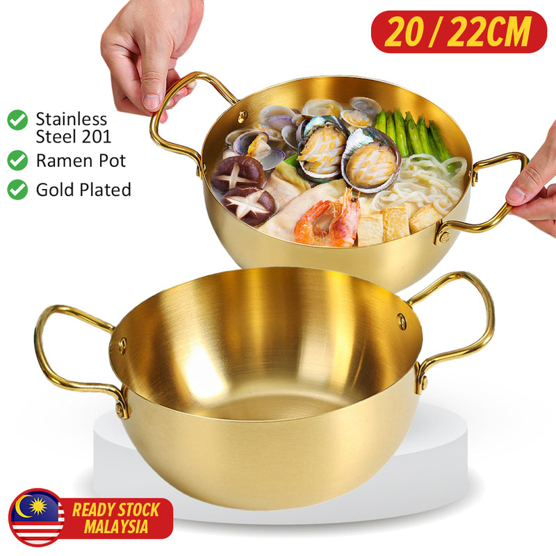 idrop [ 20CM / 22CM ] Gold Plated Ramen Noodle Pot Bowl Stainless Steel 201 / Mangkuk Keluli Tahan Karat Warna Emas / 20CM22CM不锈钢拉面锅(201)