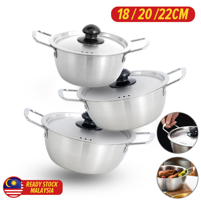 idrop [ 18 / 20 / 22CM ] Stainless Steel Double Ear Korean Style Instant Noodle Pot / Periuk Masak Keluli Tahan Karat Rekaan Korea / 不锈钢双耳韩式泡面锅(单底钢盖 )(集成)