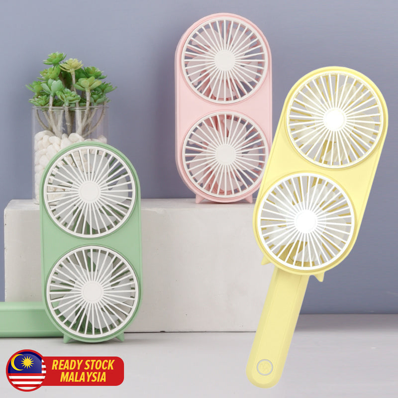 idrop Desktop Twin Motor Fan USB Rechargeable / Kipas USB Senang Caj 2 IN 1 / 卡通双风充电风扇
