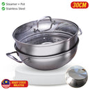 idrop 30CM Stainless Steel Steamer & Cooker / Periuk Masak & Stim Keluli Tahan Karat / 30CM不锈钢蒸锅+炊具