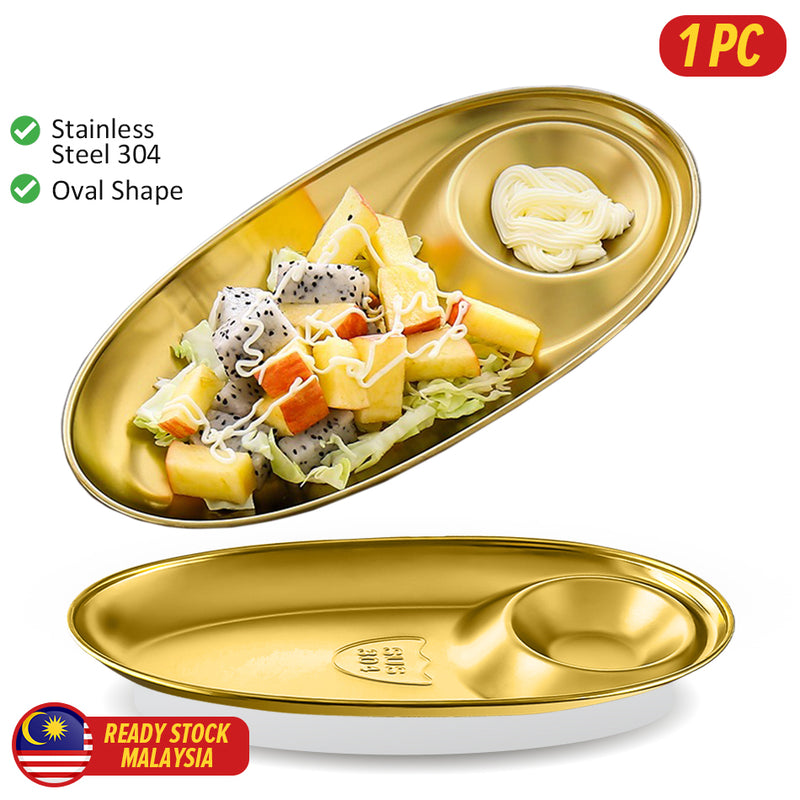 idrop Gold Plated Oval Snack Plate Stainless Steel XL Size / Piring Snek Keluli Tahan Karat Bentuk Bujur / 镀金椭圆形小吃盘不锈钢 XL 号