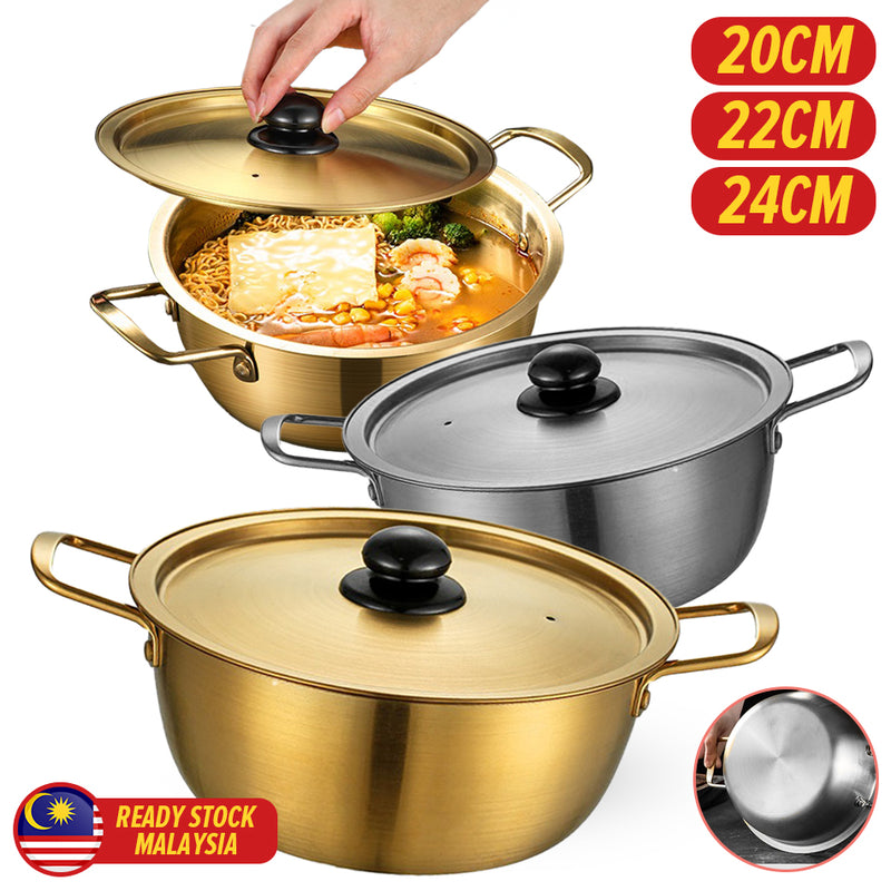 idrop [ 20CM / 22CM / 24CM ] Gold Silver Korean Style Instant Noodle Cooking Pot / Periuk Masak Mi Segera Rekaan Ala-ala Korea Warna Emas Perak / 韩式泡面锅