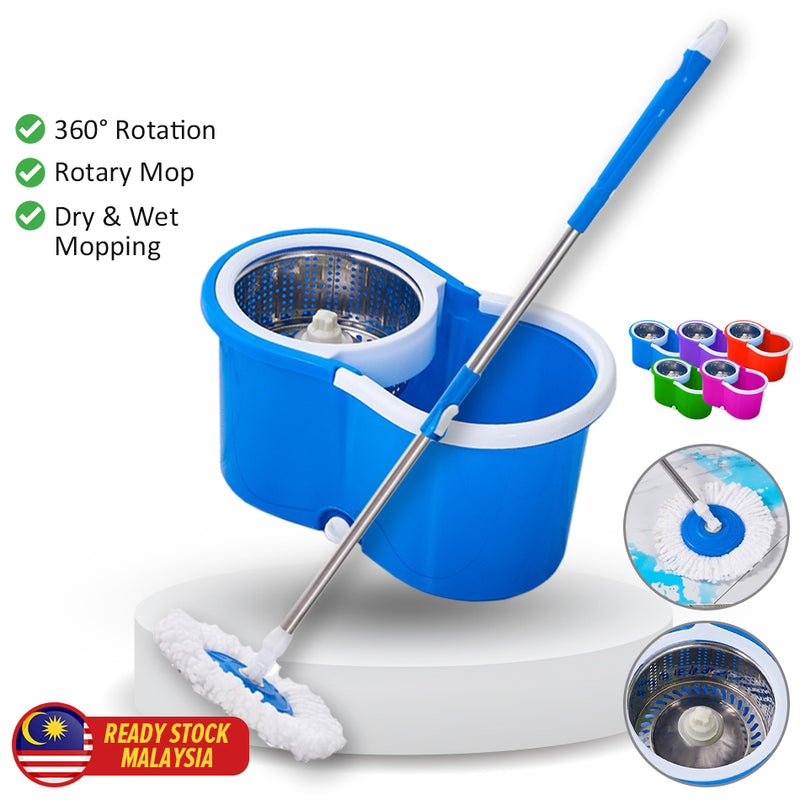 idrop Cleaning Mop With Rotary Mop Bucket / Mop Cuci Lantai / (钢篮)8字桶带防水孔拖把(好神拖)