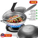 idrop [ 34CM ] SUS316 Stainless Steel Non Stick Double Sided Honeycomb Cooking Frying Pan Wok / Kuali Memasak Keluli / 不锈钢不粘双面蜂窝煎锅炒锅