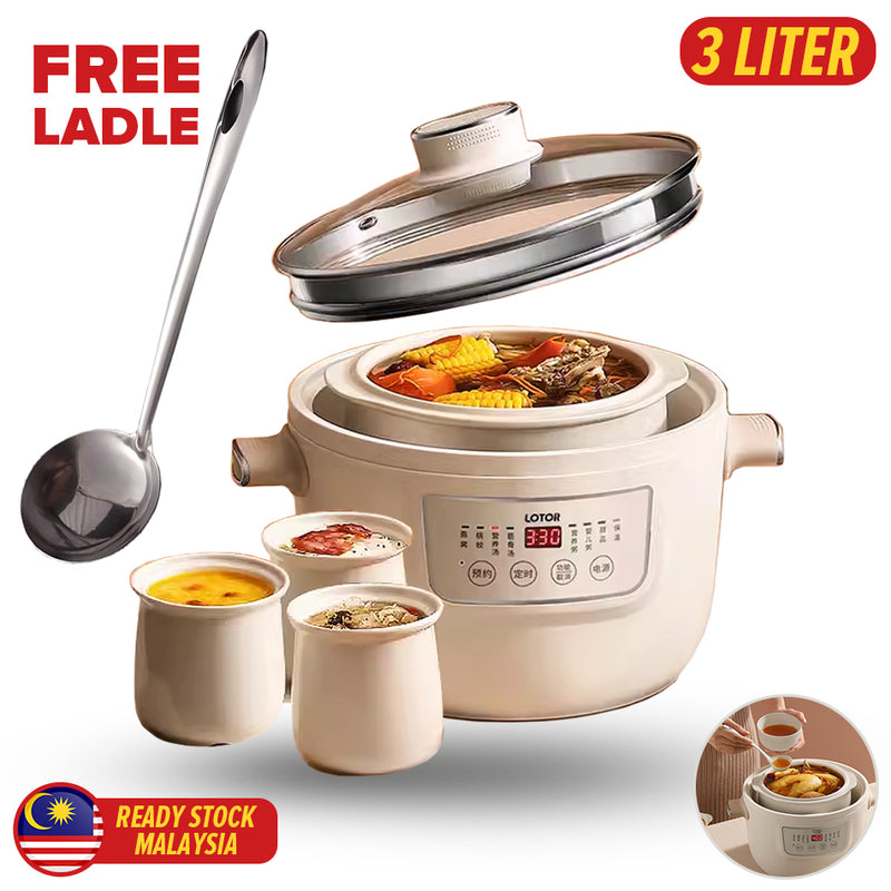 idrop [ 3 Liter ] Electric Multifunction Stew Pot With Ceramic Casserole Pot 400W / Periuk Memasak Pelbagai Guna Seramik / 白色电炖点四胆400W