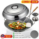 iDrop [ COMBO SET ] 65CM Mega Large Honeycomb Nonstick Cooking Wok with Lid Cover & Long Spatula Ladle / Periuk Honeycomb Saiz Besar Berpenutup 65CM & Senduk dan Spatula / 65CM 超大蜂窝不粘炒锅带盖和长铲勺